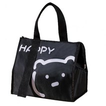 도시락 찬합 보온통 커버 1인용 혼밥 알루미늄 호일 안감 세련된 범용 만화 열 도시락 가방 옥스포드 천, 04 Black