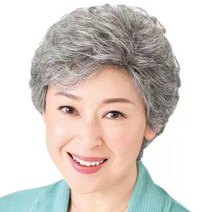 흰머리 가발 할머니 자연스러운 백발 숏컷가발 여성 여자 어르신 70대 장년 60대 숏단발 중 50대 노인 분장, 백발 80% 고온사 (머리망)
