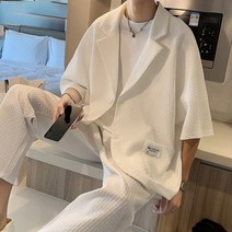 남성 캐주얼 정장 봄여름 칠부소매 상의+바지 세트 투피스 Whr0732