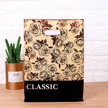 30x39cm 24x35cm 50pcs 손잡이와 큰 크기 옷 비닐 봉투 크리스마스 결혼 선물 두꺼운 가게 선물 쇼핑 포장 주머니, 금색 검은 꽃