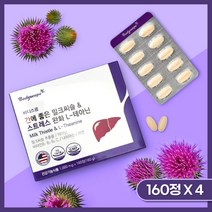 스트레스 완화 L-테아닌 간 에좋은 밀크씨슬 영양제 엘 테아닌 L theanine 신경 마음 불안 스트레스 안정 하루 케어, 4개, 160정
