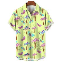 하와이안 셔츠 남성용 해변 코코넛 나무 프린트 로펠 넥 버튼 반팔 탑 패션 남성 의류 블라우스 2023