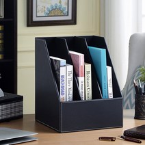 모클 가죽 3칸 파일박스, 블랙, 1개