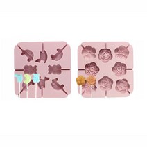 Nolepe 실리콘 초콜릿 롤리팝 덮개 없는 8구 베이킹몰드 2종 세트 스틱 5개 포함, 1개, 핑크 장미꽃, 핑크 목마 + 자동차