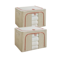 일라오 대용량 패브릭 와이어 폴딩 리빙박스 대형 66L 2개, 베이지 2개입