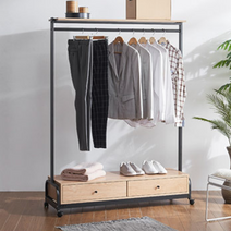 1200 스탠드바퀴행거 서랍수납장헹가 움직이는걸이대, 오크