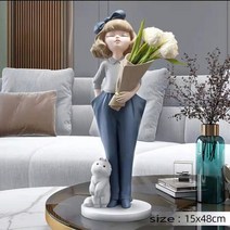 수납 서랍형 쇼파 벤치 의자 홈 거실 장식 인형 인테리어 동상 만화 스토 소녀 트레이 소파 가장자리 장식품 미적 이동 선물, Blue height 48cm