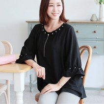 엄마옷 백합사 진주 프릴체인 블라우스[BL308] 50대 쉬폰 여성용 진주 마담 미시옷 빅사이즈 중년 럭셔리