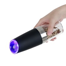 Homgeek 휴대용 자동 전기 중력 고추 분쇄기 블루 LED 빛 소금 밀 뮬러 BPA 무료 주방 조미료 연삭 도구 블랙, -Gravity Pepper Grinder