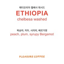 [라이트로스트] 에티오피아 첼베사 워시드 200g / 플레져커피 원두커피 스페셜티커피 홀빈 원두납품, 홀빈(분쇄안함), 1개