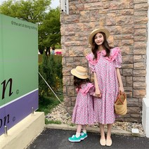 D552모녀룩 엄마딸 프릴러플 플라워 퍼프소매 톡톡튀는 러블리 로맨틱룩 맘커플룩 원피스