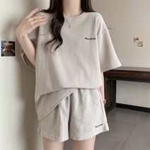 ANYOU 여름 여성 와이드 반팔 반바지 캐주얼 트레이닝 투피스