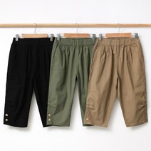 인디오 1+1 여성용 면마 밴딩 밑단 단추 슬림배기 6부 팬츠 NHH0055