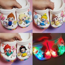 [두리하나점빵] 야광 LED 입체 피규어 인어 백설 벨 공주 신데렐라 엘사 올라프 실내화 슬리퍼 악세사리 세트