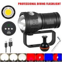 QX4 멀티 스쿠버다이빙 랜턴 내장 충전식 투광등 레드 블루 화이트 수중 촬영 보조등, Qx4다이빙손전등[내장배터리]+핸들브래킷+볼브래킷+Us