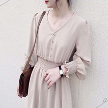 KL collection 여성 고급스러운 셔링 롱 원피스