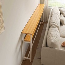 사이드 롱 슬림 테이블, 100x20 - 실버오크 + 화이트 프레임