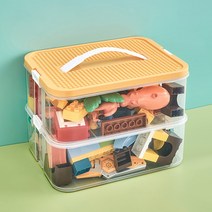 HK.sell 분리형 2단 블록 박스 장난감 레고 정리함 선반무, 노란색, 1개