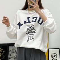 세라제이 기모 유씨베어 루즈핏 맨투맨티셔츠