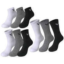 골져스토어 발렌티노 순면 95% 이중 바닥 쿠션 V 스포츠 양말 5켤레 - 단목 중목 장목, 블랙, 남성용5켤레, 장목L