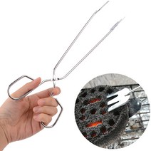 [힘찬쇼핑] 캠핑용품 바베큐용 포크형 숯집게 차콜집게 스테인레스집게 그릴집게, 1개