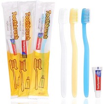 치약 포함 일회용 칫솔 30팩 개별 포장된 벌크 미디엄 소프트 칫솔모 여행 호텔 손님을 위한 수동 여행용 키트 3가지 색상 USA 미국, 210 Pack