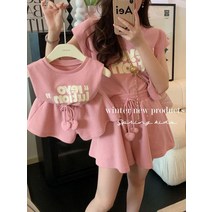 모녀커플룩 아기랑 엄마아기 아이와 엄마랑딸 커플룩 한국 어린이용 투피스 의상 세트 어머니 딸 운동복