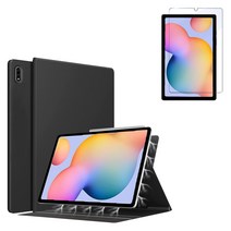 갤럭시탭S6 라이트 Lite 10.4 S펜 수납 폴리오 마크네틱 북커버 케이스+강화유리 액정보호필름 SM-P610N P615N P613N P619N 케이스나라, 블랙