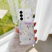 갤럭시 z 폴드 4 케이스 귀여운 만화 토끼 문 패턴 투명 하드 pc 커버 갤럭시 z 폴드 3 케이스