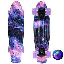 JUSENDA 미니 크루저 스케이트 보드 22 인치 물고기 어린이 스쿠터 PP 롱 페니 완료 인쇄 바나나, Purple flash wheels|CHINA