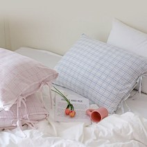 파스텔 30수 선염면 체크 자루형 리본 순면 베개커버 2color