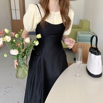 잇츠스타일 실크 나시 뷔스티에 슬림핏 플레어 롱 원피스