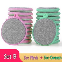 양면 식기 세척 스폰지 팬 냄비 5 10 개 접시 가정용 청소 도구 주방 브러쉬, 5 x Pink- 5x Green