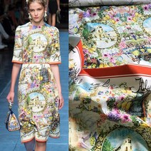 트위드원단 수입원단 천 면 의류 레트로 풍경 성 코튼 포플린 인쇄 패브릭 브랜드 패션 셔츠 자카드 패브릭 드레스 alibaba 익스프레스, 67x145cm, 면 인쇄