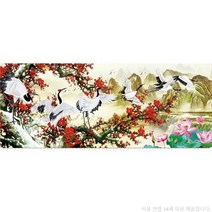 행운 매화꽃 두루미 명화 비즈페인팅 보석십자수 풍수 재물운 건강 장수 DIY 큐빅 공예 구슬십자수, 80x50cm