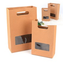 사각 손잡이 작은 투명창 선물케이스 소 종이가방도매 답례품상자 포장가방 꽃다발쇼핑백 포장백 종이쇼핑백제, 대
