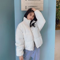 코듀로이 하이넥 웰론 골덴 스트링 반크롭 패딩 점퍼