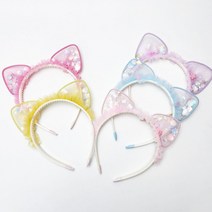 고양이 파스텔 반짝이 조개 글리터 머리띠