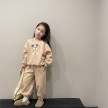 도오빠 멍무셋트 아동 기모 투피스 세트 라운드넥 맨투맨 티셔츠 밴딩 조거 팬츠 따뜻한 상하세트 가을 겨울 여아 키즈 주니어 어린이