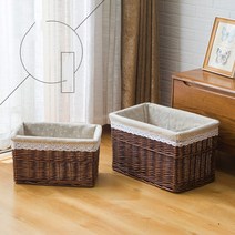 JINGHENG 대형 라탄수납함 뚜껑 라탄정리함 라틴 소품정리함, 라지 사이즈개, 무개브라운+마포