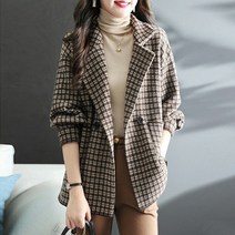 여성용 체크 모직 자켓 가을겨울 데일리 자켓 1E147