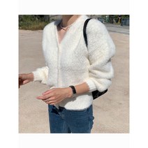 루카 눈꽃 퍼 니트 가디건