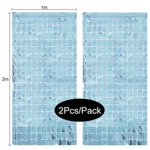 품 생일 2 팩 배경 금속 호일 프린지 반짝이 커튼 성인 웨딩 장식 베이비 샤워 호의, light blue