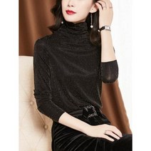 여성블라우스 여성남방 여자의 높은 목 바닥 셔츠 탄성 슬림 슬리밍 밝은 실크 서양식 플러스 벨벳 두꺼운 메쉬 긴 소매 t