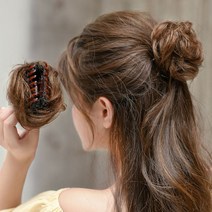 톡톡창고 똥머리 볼륨 집게핀 여자 당고 올림 머리 가발 가발핀 부분 가발집게, 3.풍성곱슬-라이트브라운