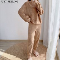 JUST FEEL!NG 추리닝복 오버사이즈 봄 가을 긴팔 기모 벨벳 홈웨어 맨투맨 방풍 방한 츄리닝 여자 트레이닝복 조거 와이드밴딩 바지 팬츠 세트
