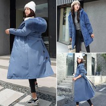 구스 벨트 롱 유광 패딩 코트 따뜻하고 면 소재 후드 파카 자켓 양모 외투 모피 안감