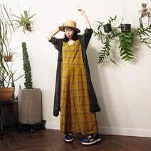 [바보사랑] 체크 브이넥 와이드 린넨 점프수트