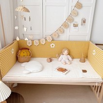 아기 범퍼 침대 가드 유아용 안전 매트 격자 무늬 인쇄 된 면화 bear crib 옆, 데이지, 120x30cm