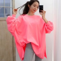 이힝 오버핏 가오리 벌룬소매 트임 롱티셔츠 긴팔 티셔츠